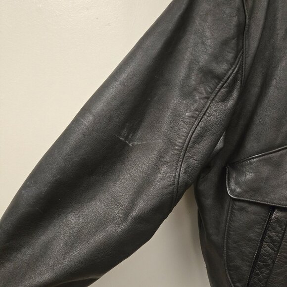 Vintage Men's XL Black Grunge Leather Distressed Bomber Jacket Motorcycle Biker - Picture 14 of 16